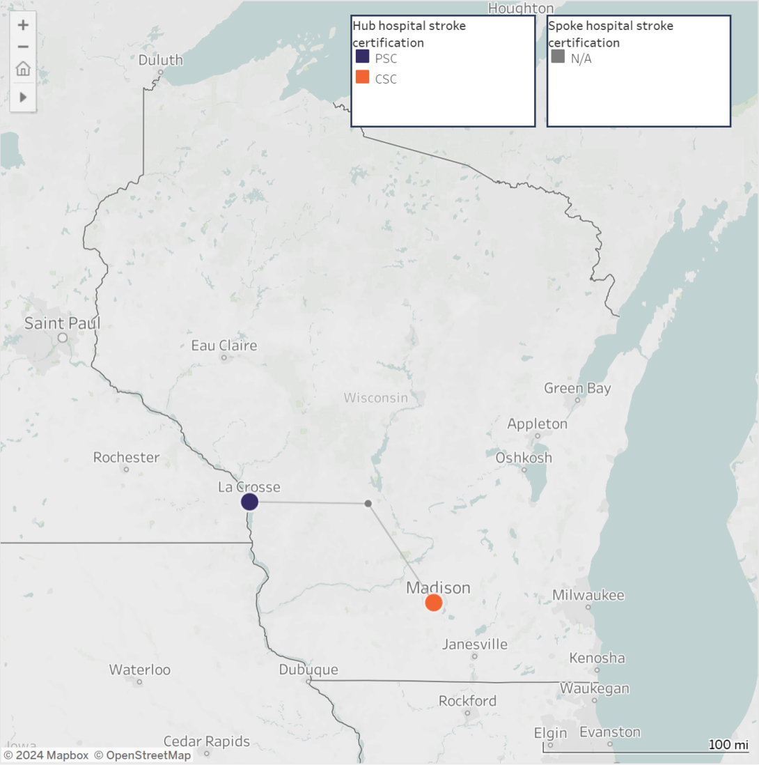 Mile Bluff Medical Center Hub and Spoke Map