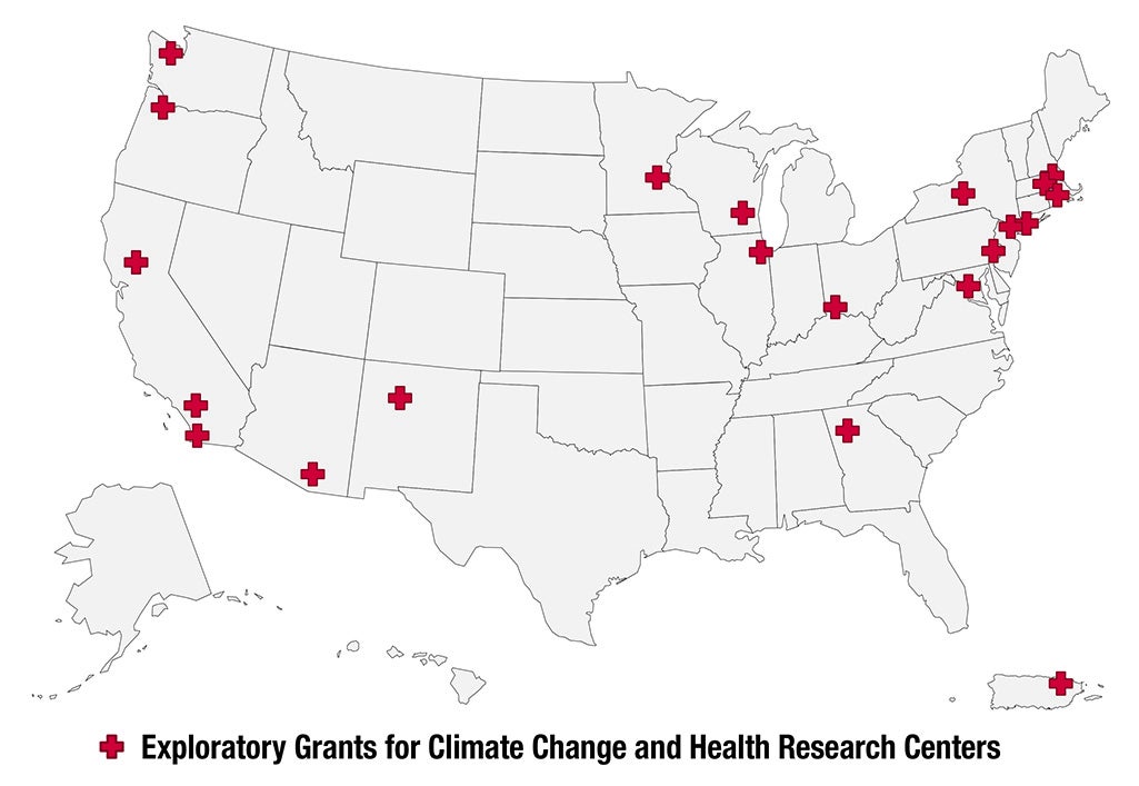 Exploratory Grant Locations for Climate Change and Health Research Centers